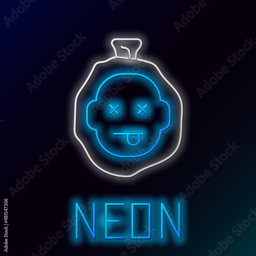 Glowing neon line Murder icon isolated on black background. Body, bleeding, corpse, bleeding icon. Dead head. Concept of crime scene. Colorful outline concept. Vector