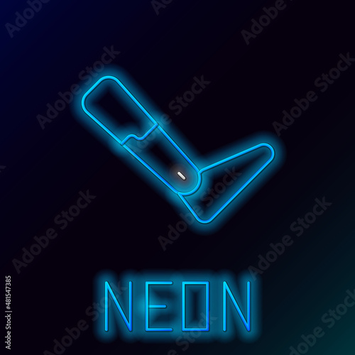 Glowing neon line Prosthesis leg icon isolated on black background. Futuristic concept of bionic leg, robotic mechanical leg. Colorful outline concept. Vector