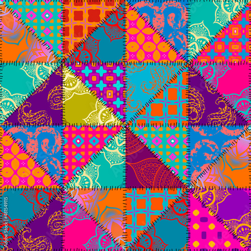 Patchwork textile pattern. Seamless quilting design background.