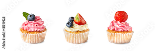 Collection of isolated cupcakes with berries photo