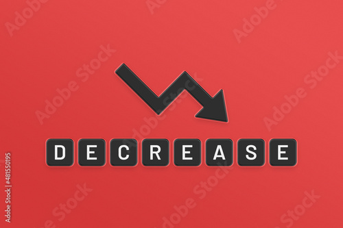 Decrease sign text with arrow down on red background.