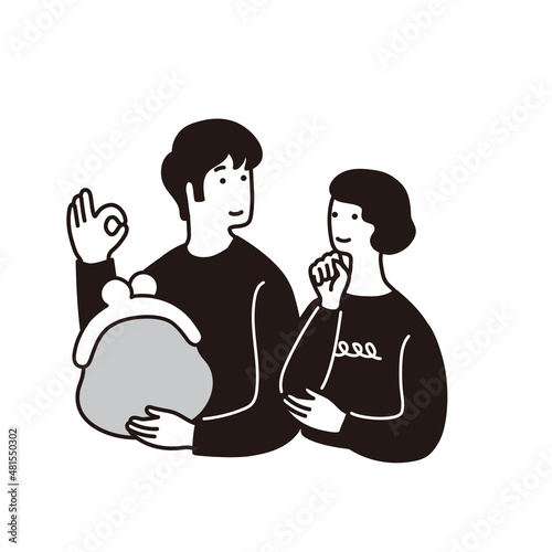 財布を持つ男性と女性のシンプルなイラスト
