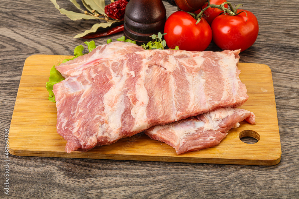 Raw pork ribs for cooking