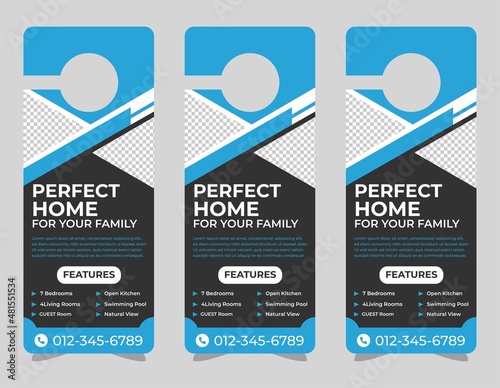 Door hanger design template, hotel knob design. Vector door hanger.	

