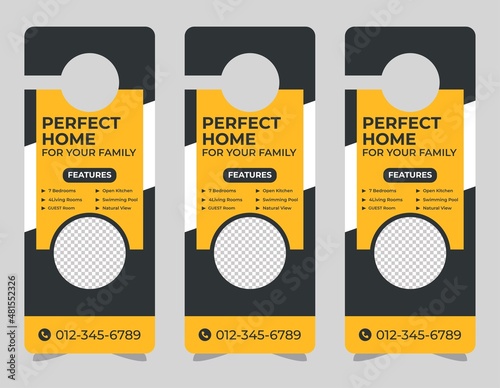 Door hanger design template, hotel knob design. Vector door hanger.	
