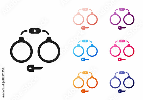 Black Handcuffs icon isolated on white background. Set icons colorful. Vector