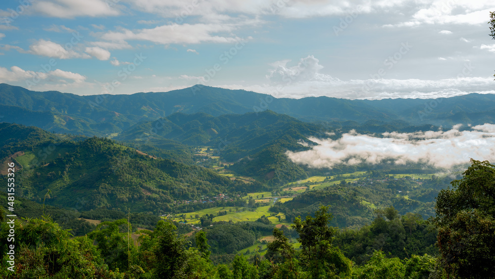 Obraz premium Take a morning view at the top of the mountain.