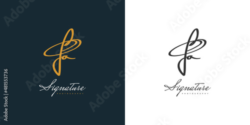 JA Initial Logo Design with Handwriting Style. JA Signature Logo or Symbol for Wedding, Fashion, Jewelry, Boutique, Botanical, Floral and Business Identity photo