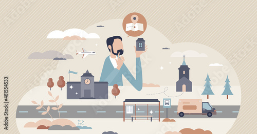 Urban planner occupation as public place development tiny person concept. Regional facilities, infrastructure and traffic mapping in public space vector illustration. Architect and designer work.