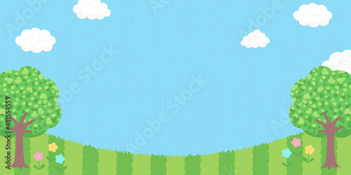 青空と木々の風景　背景イラスト素材　バナーサイズ