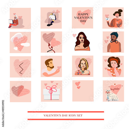 Valentine icon set. Happy valentine day related icon in white background