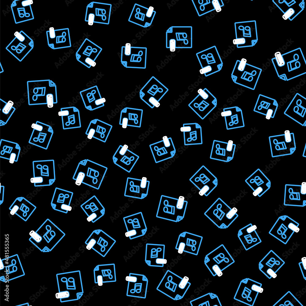 Line WAV file document. Download wav button icon isolated seamless pattern on black background. WAV waveform audio file format for digital audio riff files. Vector Line WAV file document. Download wav button icon isolated seamless pattern on black background. WAV waveform audio file format for digital audio riff files. Vector