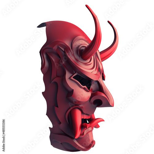 Hanya - Japanese demon red mask on white background 3d illustration