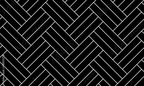 Black triple herringbone parquet floor seamless pattern with diagonal panels. Vector wooden or brick wall texture. Modern interior background. Outline monochrome wallpaper.