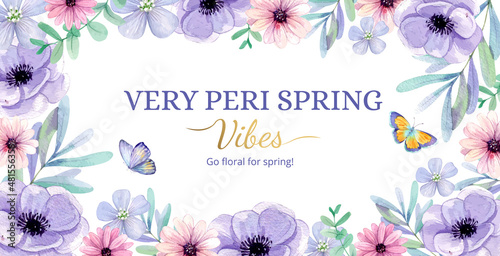 Billboard template with peri spring flower concept,watercolor style