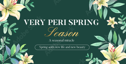 Billboard template with peri spring flower concept,watercolor style