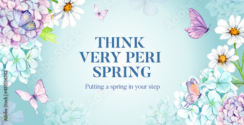 Billboard template with peri spring flower concept,watercolor style