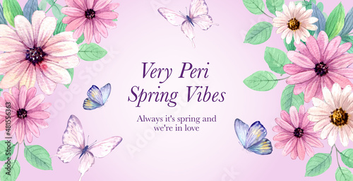 Billboard template with peri spring flower concept,watercolor style