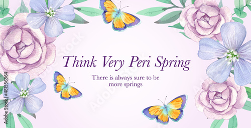 Billboard template with peri spring flower concept,watercolor style