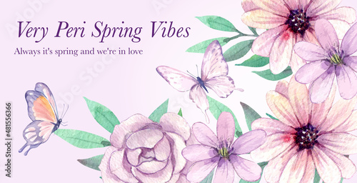 Billboard template with peri spring flower concept,watercolor style