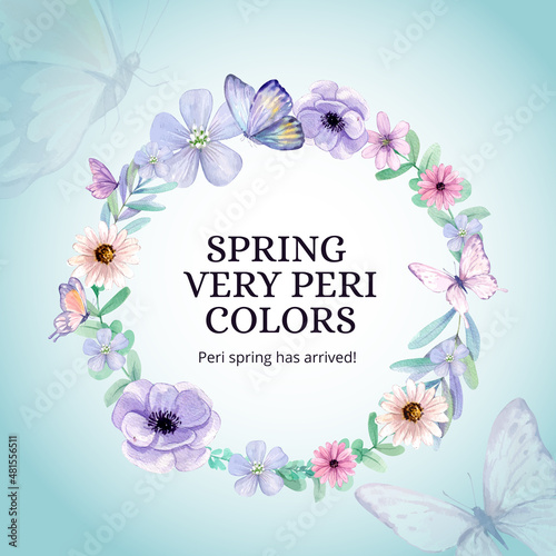 Wreath template with peri spring flower concept,watercolor style