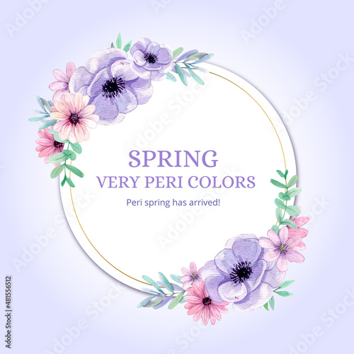 Wreath template with peri spring flower concept,watercolor style