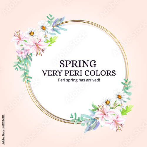 Wreath template with peri spring flower concept,watercolor style