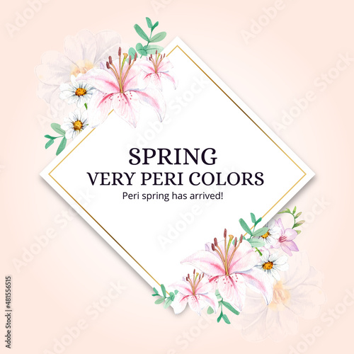Wreath template with peri spring flower concept,watercolor style