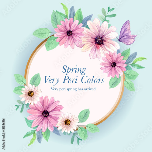 Wreath template with peri spring flower concept,watercolor style