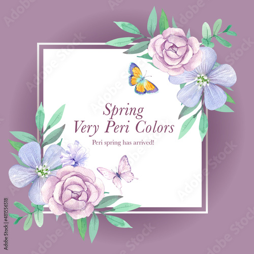 Wreath template with peri spring flower concept,watercolor style