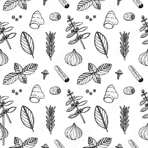 Seamless pattern spices vector illustration, hand drawing sketch