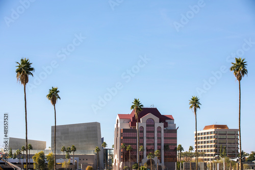 Daytime aerial skyline view of downtown Mesa, Arizona, USA.