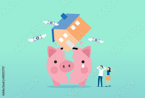 House broke savings piggybank, payment and cost, expensive payment, high interest rate mortgage