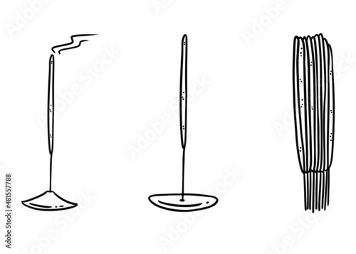 Incense sticks bundle hand drawn doodle. Vector isolated cartoon aromatic sticks image. Smoking cleansing magical wiccan indigenous item