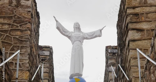 Zoom in to Statue of Jesus Yungay Cementery, Ancash Peru - 4k photo