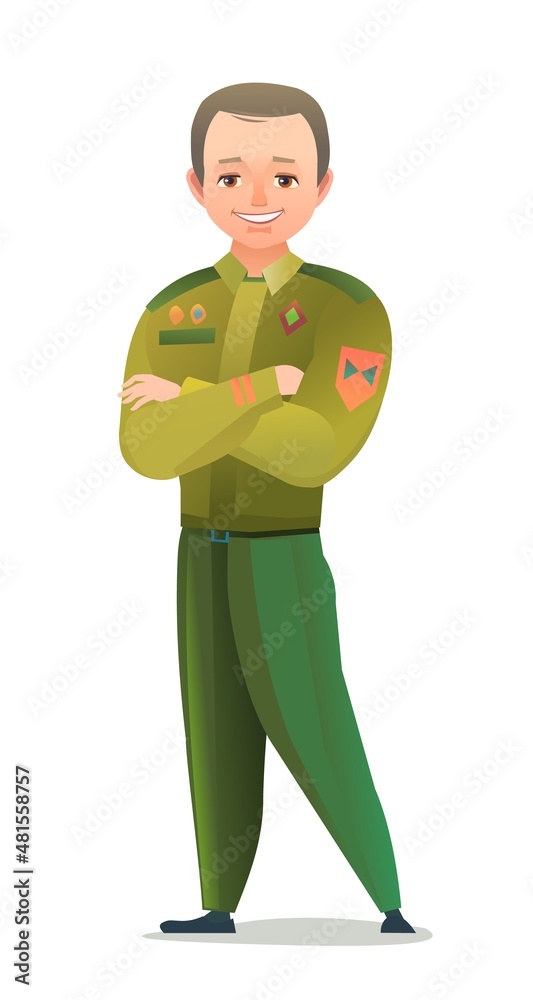 Pretty little boy in scout uniform with badges. Cheerful guy. Standing pose. Cartoon flat design in comic style. Single character. Illustration isolated on white background. Vector Pretty little boy in scout uniform with badges. Cheerful guy. Standing pose. Cartoon flat design in comic style. Single character. Illustration isolated on white background. Vector