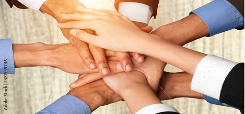 Image of hand for work together concept, Hand stack for business and service, teamwork