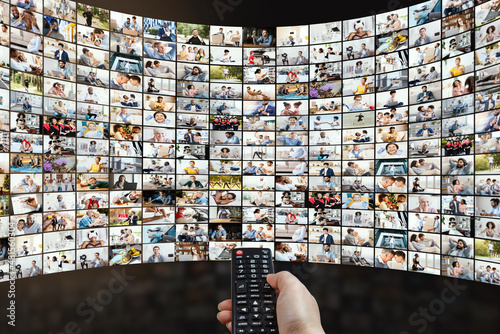 Obraz na płótnie Streaming And Vod Concept. Digital wall with different channels