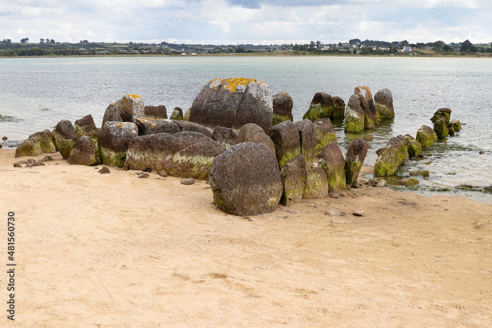 Ruins of the Dolmen of Guinirvit, Bay of Kernic, Plouescat, Finistere, Brittany, France Ruins of the Dolmen of Guinirvit, Bay of Kernic, Plouescat, Finistere, Brittany, France