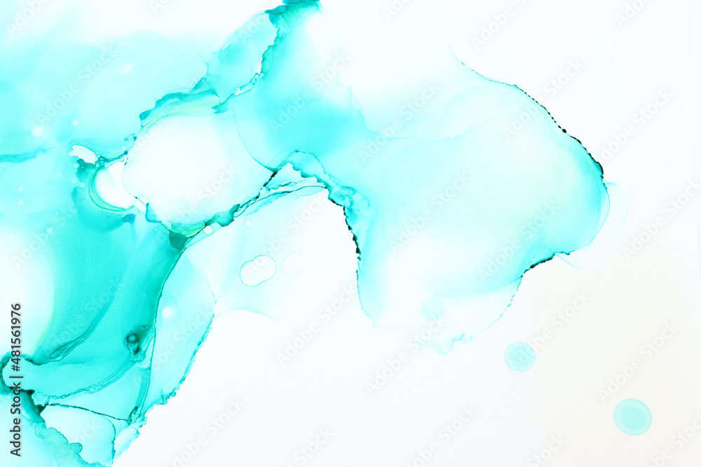 art photography of abstract fluid painting with alcohol ink, blue and turquoise colors