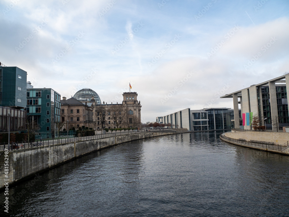 Houses and buildings on the embankment of the city of Berlin.