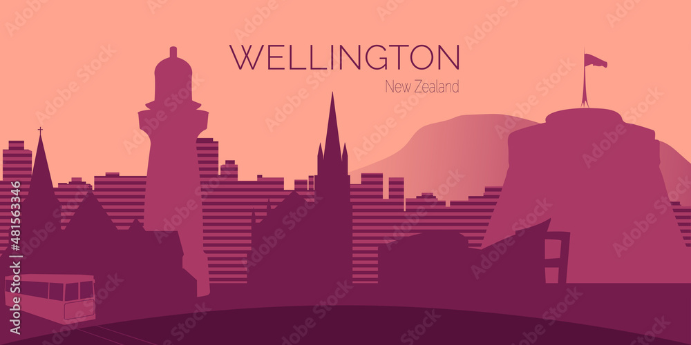 Wellington city silhouette at sunset