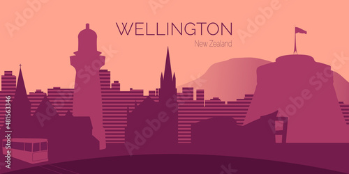 Wellington city silhouette at sunset