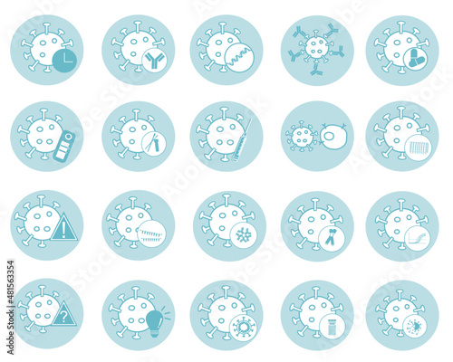 The 20 sets of COVID-19 (SARS-COV-2) icons that show in white and light blue color