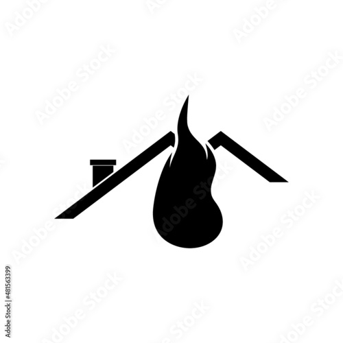 Fire in burning house icon isolated on white background