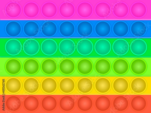 Fidget toy pattern. Popit sensory vector toy. Seamless rainbow popular pop it. 3d realistic antistress fidgeting toy. Bubble popit fidget vector. Anti stress rainbow sensory icon. Cartoon illustration