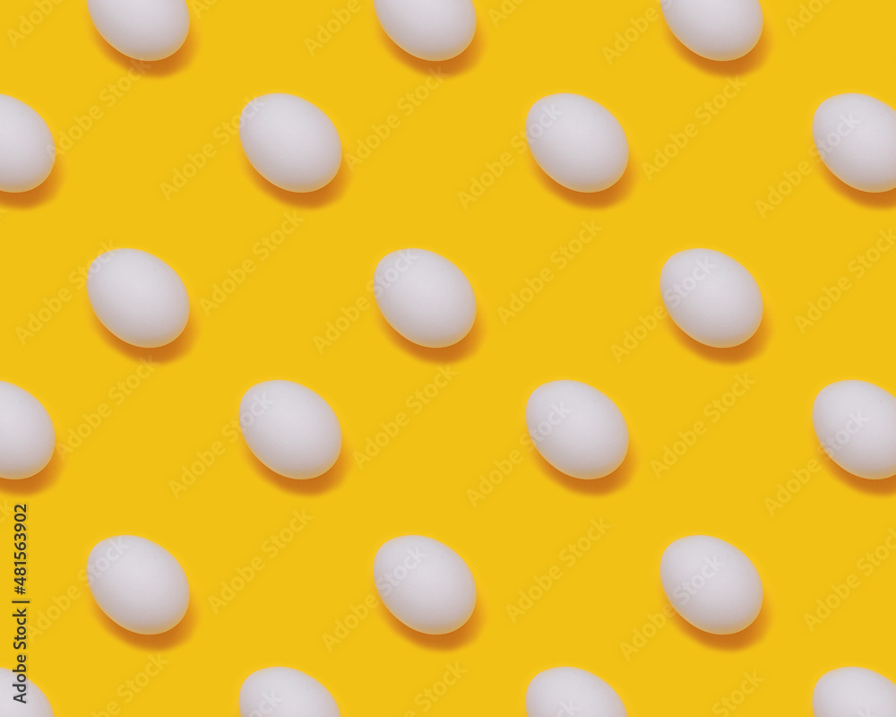 Food pattern of Easter eggs on a yellow background 