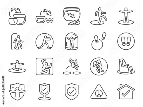 Comfort zone line icon set. Included the icons as safe space, safe zone, peace, secure, and more. photo
