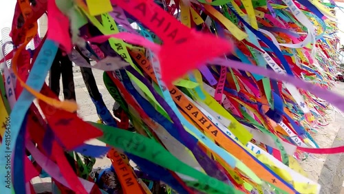 Colored riboons of Bonfim church of Salvador Bahia Brazil. Religion symbol. Faith symbol. Colorful ribbons of Bonfim church of Salvador Bahia Brazil. photo