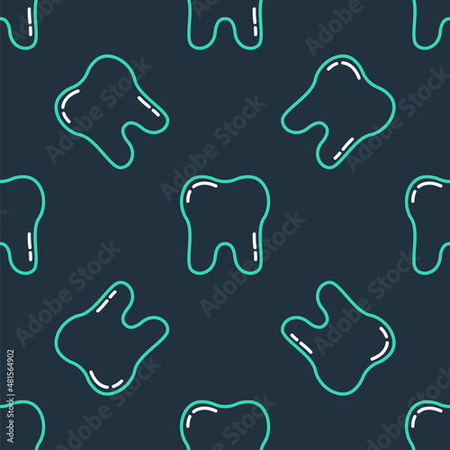 Line Tooth icon isolated seamless pattern on black background. Tooth symbol for dentistry clinic or dentist medical center and toothpaste package. Vector